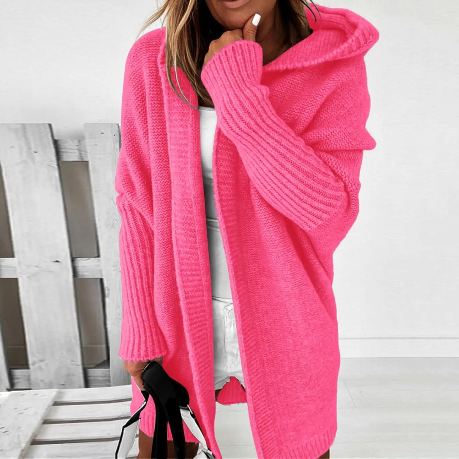 Cardigan Sweaters for Women Plus Size Open Front Knit Hoodies Long Sleeve Loose Fit Casual Warm Sweaters Coats 2024 Winter