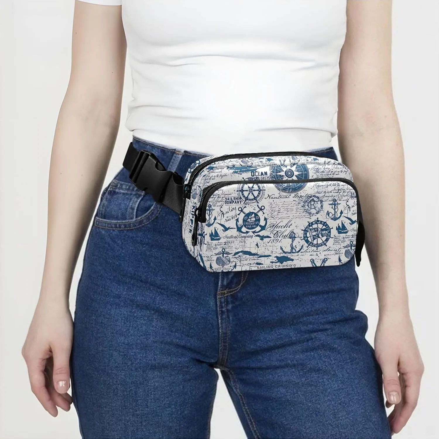 Caribbean Sail Cruises Nautical Fanny Packs for Women Waterproof Everywhere Belt Bag Designer Waist Pouch for Women
