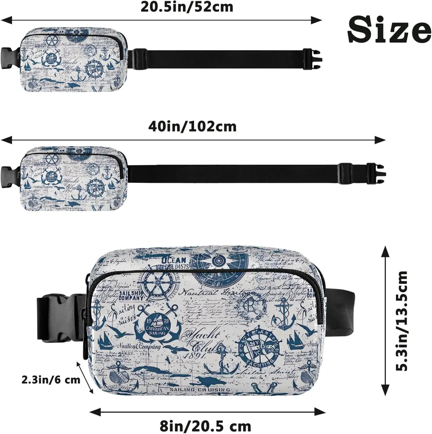 Caribbean Sail Cruises Nautical Fanny Packs for Women Waterproof Everywhere Belt Bag Designer Waist Pouch for Women