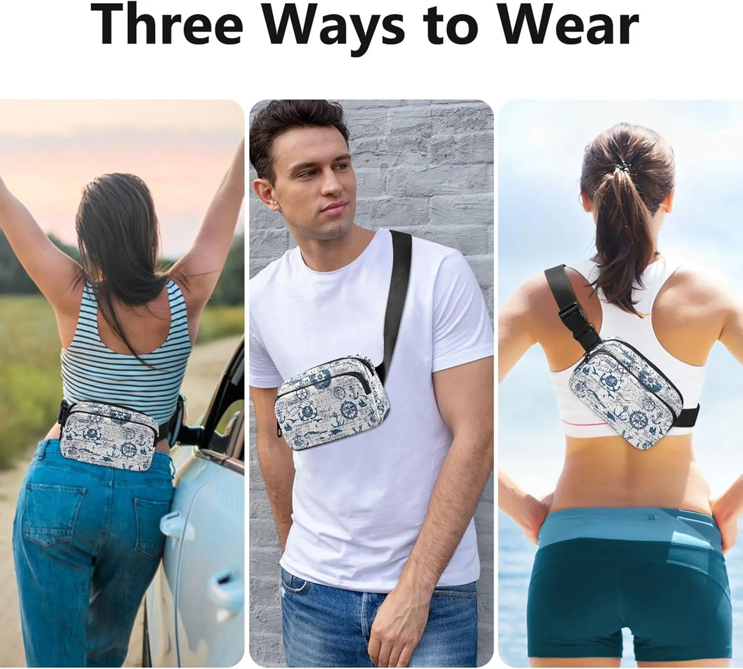 Caribbean Sail Cruises Nautical Fanny Packs for Women Waterproof Everywhere Belt Bag Designer Waist Pouch for Women