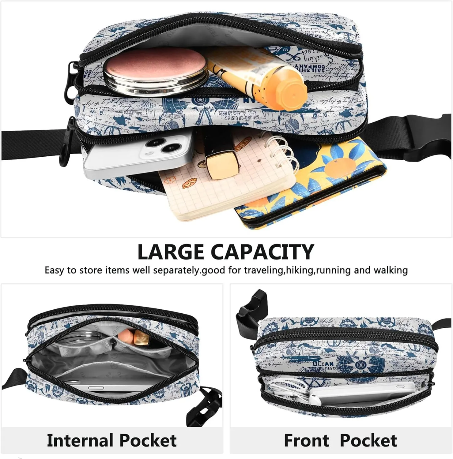 Caribbean Sail Cruises Nautical Fanny Packs for Women Waterproof Everywhere Belt Bag Designer Waist Pouch for Women