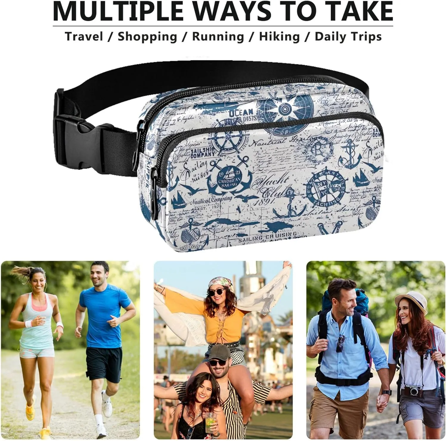 Caribbean Sail Cruises Nautical Fanny Packs for Women Waterproof Everywhere Belt Bag Designer Waist Pouch for Women