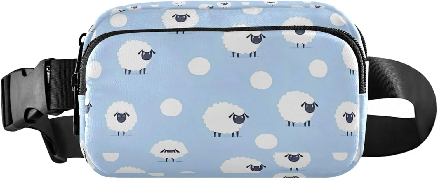 Cartoon Sheep Animals Blue Waterproof Womens Fanny Pack Everywhere Belt Bag Festival Crossbody Waist Pack