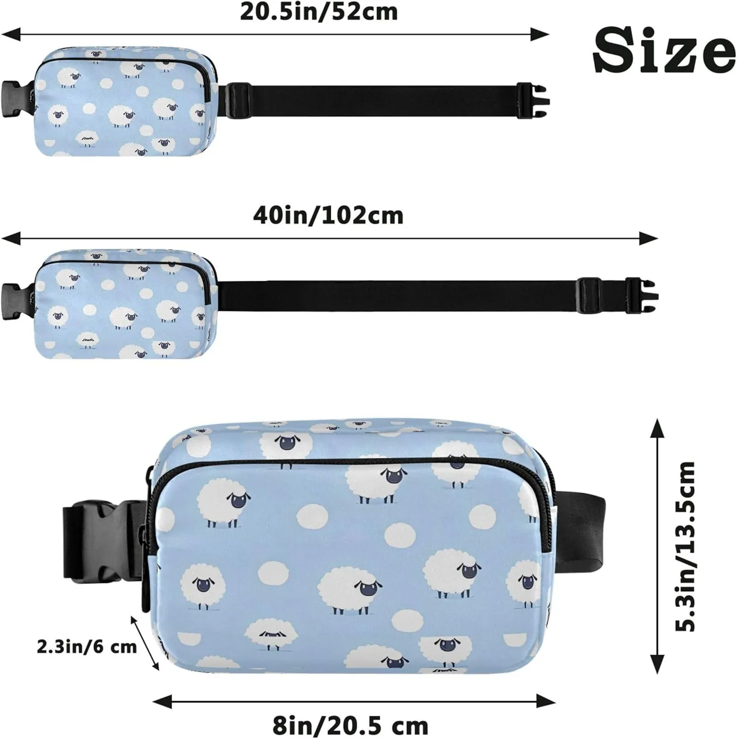 Cartoon Sheep Animals Blue Waterproof Womens Fanny Pack Everywhere Belt Bag Festival Crossbody Waist Pack
