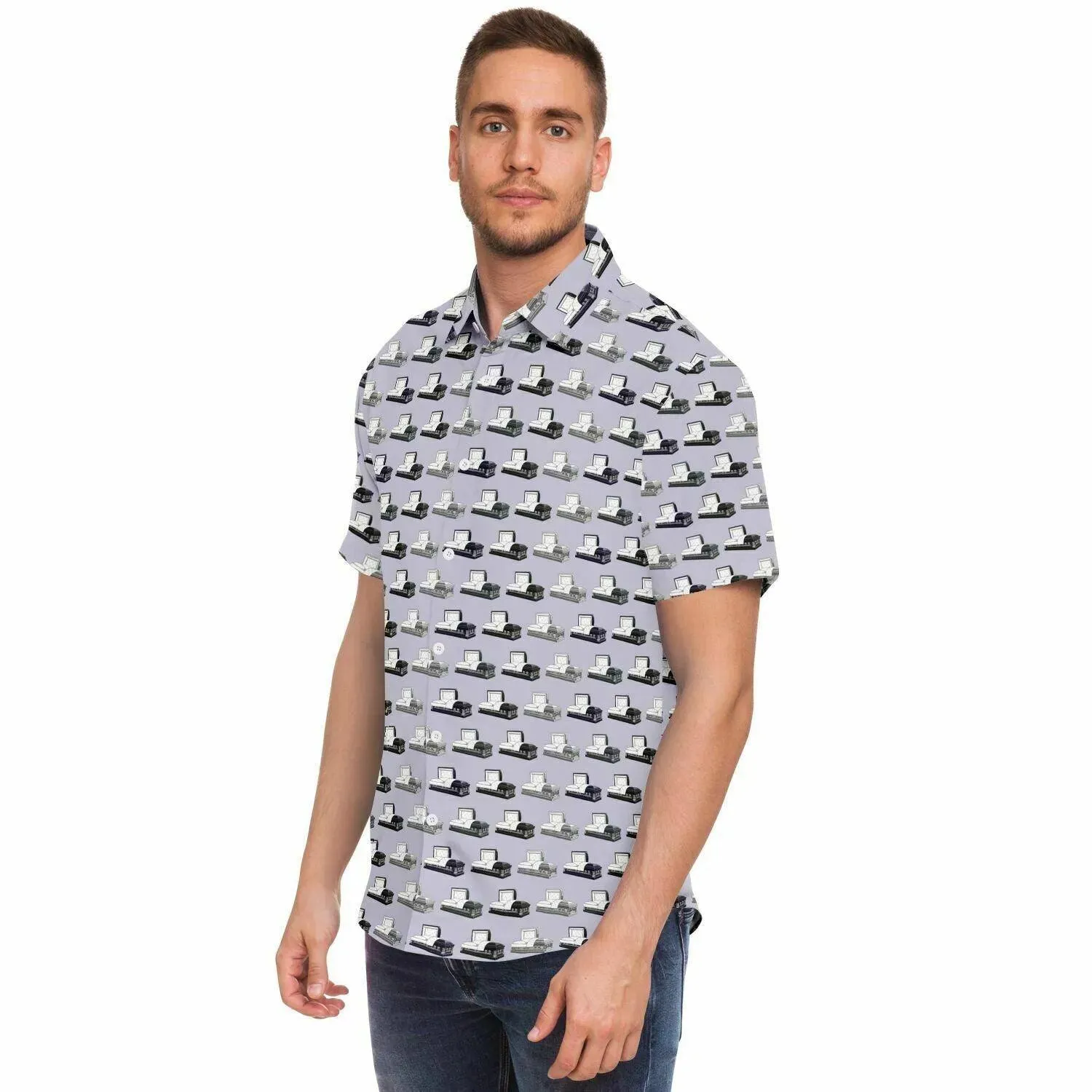 Casketeer -Dark Steel Grey, Purple, Silver - Button Up Tee
