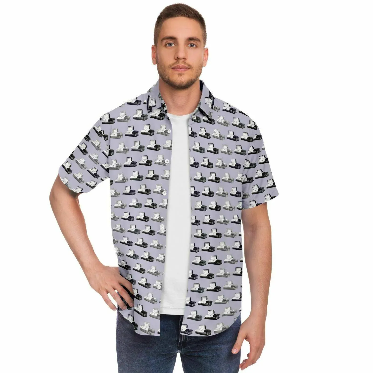 Casketeer -Dark Steel Grey, Purple, Silver - Button Up Tee