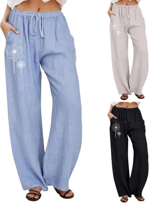Casual Pants Women Summer Wide Leg Pants Drawstring Elastic Waist Pants High Waisted Lounge Pants Beach Trousers
