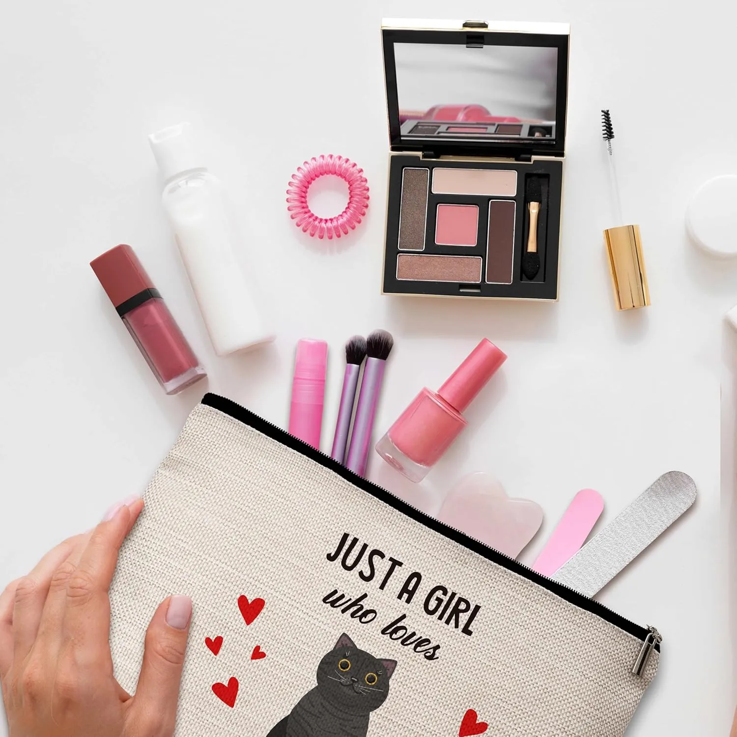 Cat Lover Gift Makeup Bags, Just A Girl Who Loves Cats Cosmetic Bag, British Shorthair Makeup Pouch Gifts for Cat Lovers Pet Owners, Birthday Christmas Gifts for Girls Women Friends -79