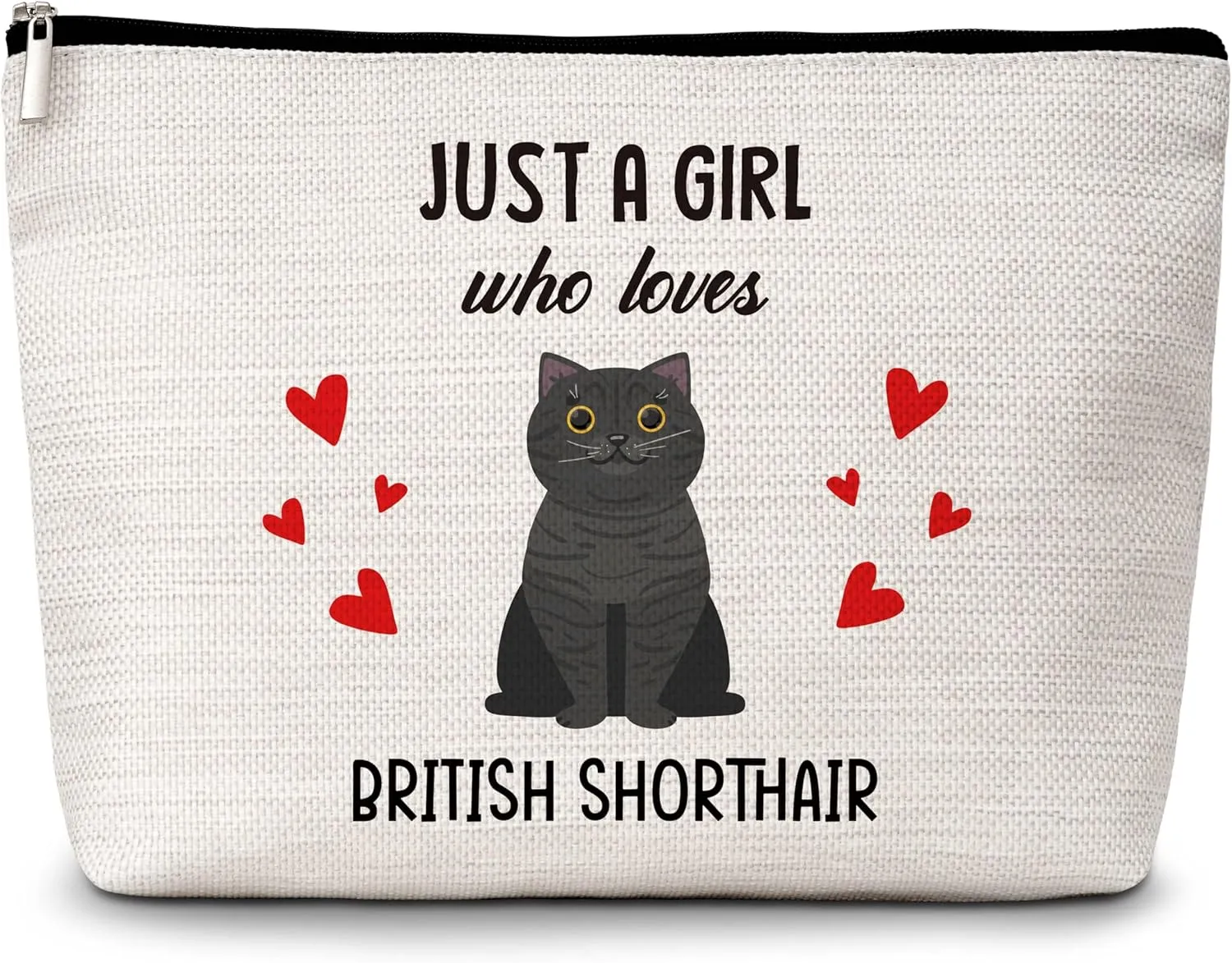 Cat Lover Gift Makeup Bags, Just A Girl Who Loves Cats Cosmetic Bag, British Shorthair Makeup Pouch Gifts for Cat Lovers Pet Owners, Birthday Christmas Gifts for Girls Women Friends -79