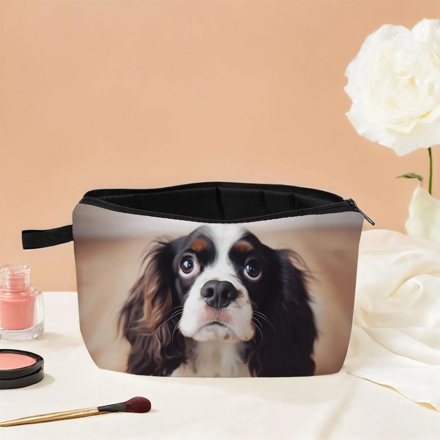 Cavalier King Charles Spaniel Dog Print Women Makeup Bag Outdoor Beach Travel Toiletry Kit Small Cosmetic Bag
