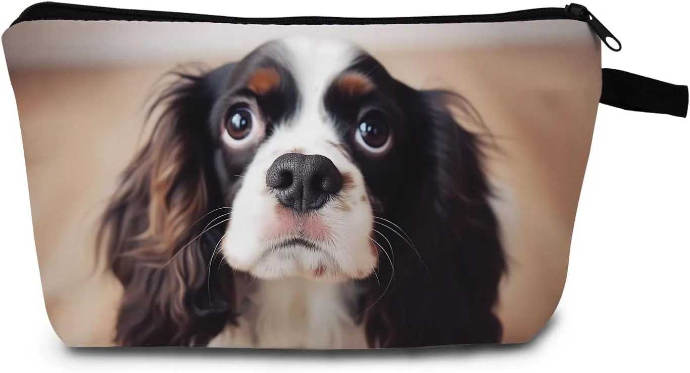 Cavalier King Charles Spaniel Dog Print Women Makeup Bag Outdoor Beach Travel Toiletry Kit Small Cosmetic Bag