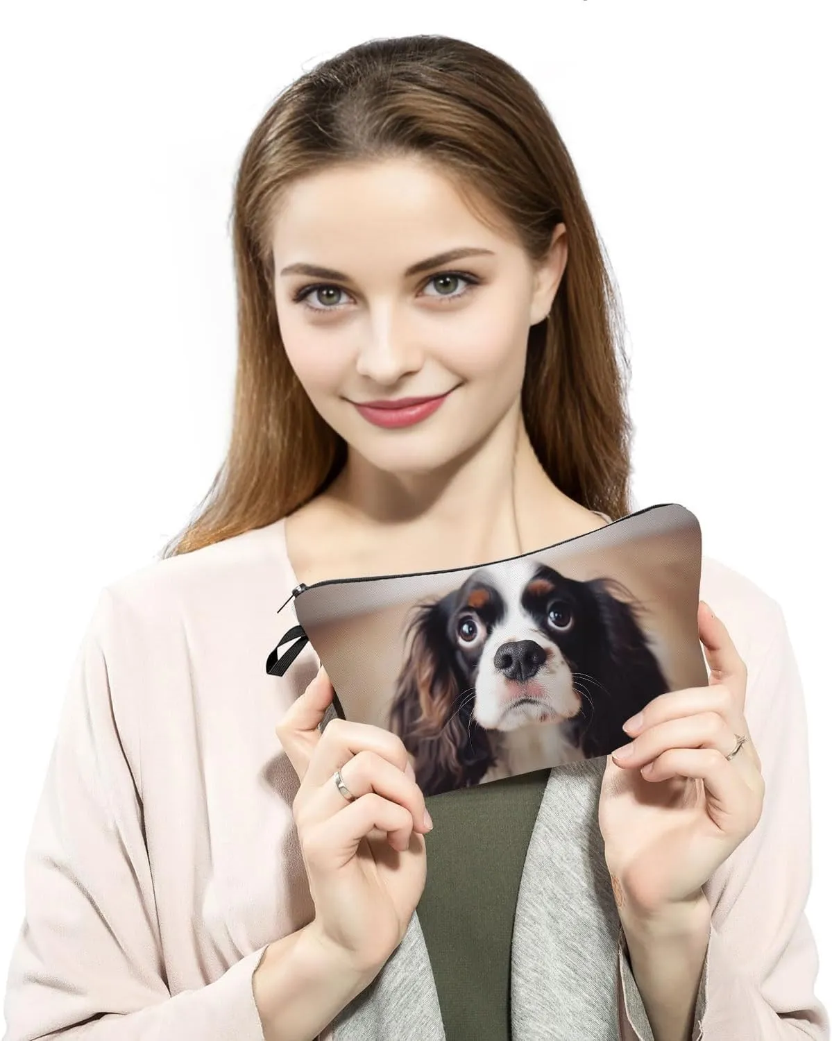 Cavalier King Charles Spaniel Dog Print Women Makeup Bag Outdoor Beach Travel Toiletry Kit Small Cosmetic Bag
