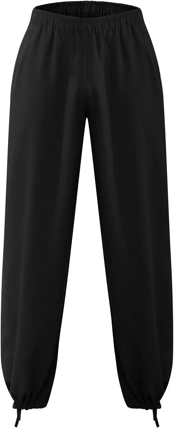 Cdiecer Linen Wide Leg Pants Men Summer Beach Pants Lightweight Baggy Pants Elastic Waist Drawstring Trousers Harem Pants
