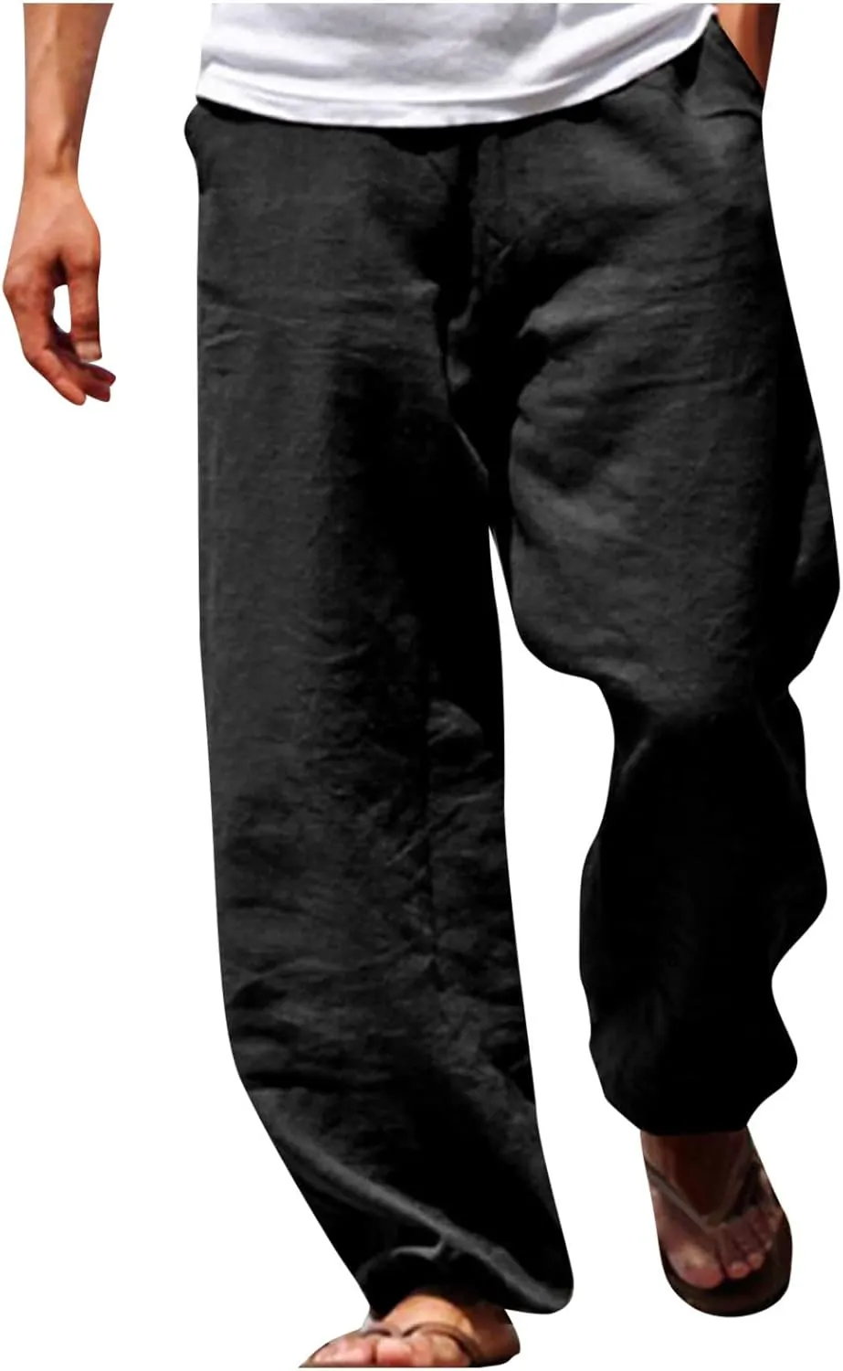 Cdiecer Linen Wide Leg Pants Men Summer Beach Pants Lightweight Baggy Pants Elastic Waist Drawstring Trousers Harem Pants