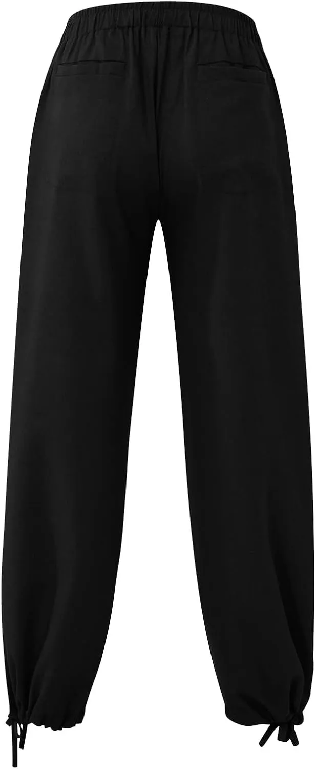 Cdiecer Linen Wide Leg Pants Men Summer Beach Pants Lightweight Baggy Pants Elastic Waist Drawstring Trousers Harem Pants