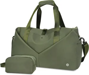 Ceneda 20" Gym Duffel Bag with Wet Pocket Shoes Compartment Portable Overnight Weekender Bag Travel bag Yoga Bag for Women (Green)