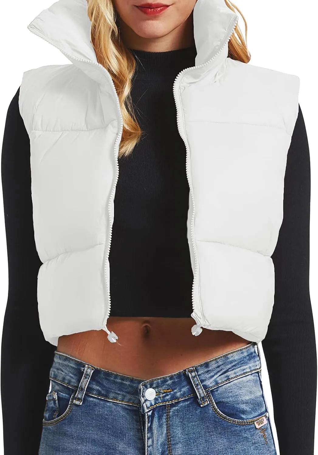Century Star Cropped Puffer Vest Women's Outerwear Vests Puffy Sleeveless 2024 Quilted Christmas Vest Tops Jackets Coat Zip