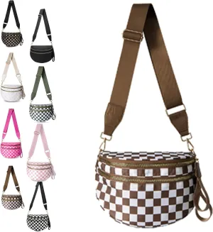 Checkered Bum Bag Crossbody,Checkered Purse, Checkered Fanny Pack,Checkerboard Fanny Pack (brown plaid)
