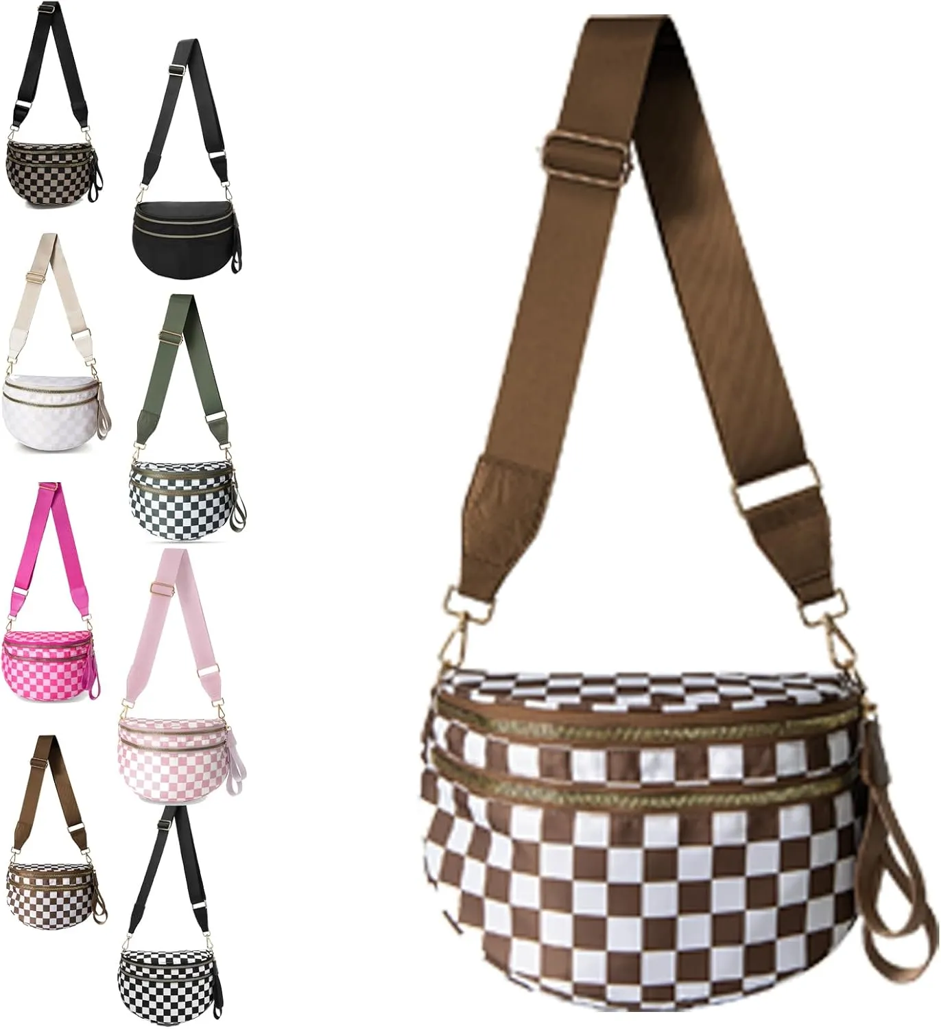 Checkered Bum Bag Crossbody,Checkered Purse, Checkered Fanny Pack,Checkerboard Fanny Pack (brown plaid)