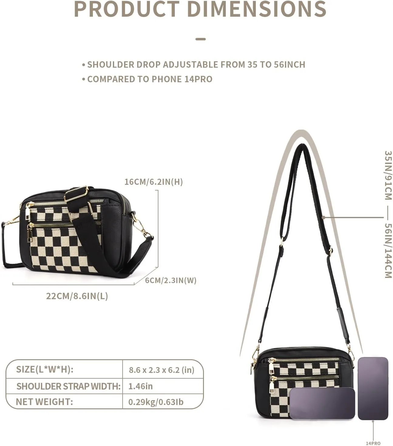 Checkered Crossbody Bags for Women Plaid Womens Cross Body Purses Checkerboard Leather Shoulder Bag Handbags