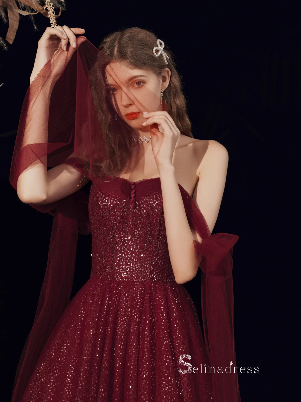 Chic A-line Off-the-shoulder Unique Long Prom Dresses Formal Gowns CBD121