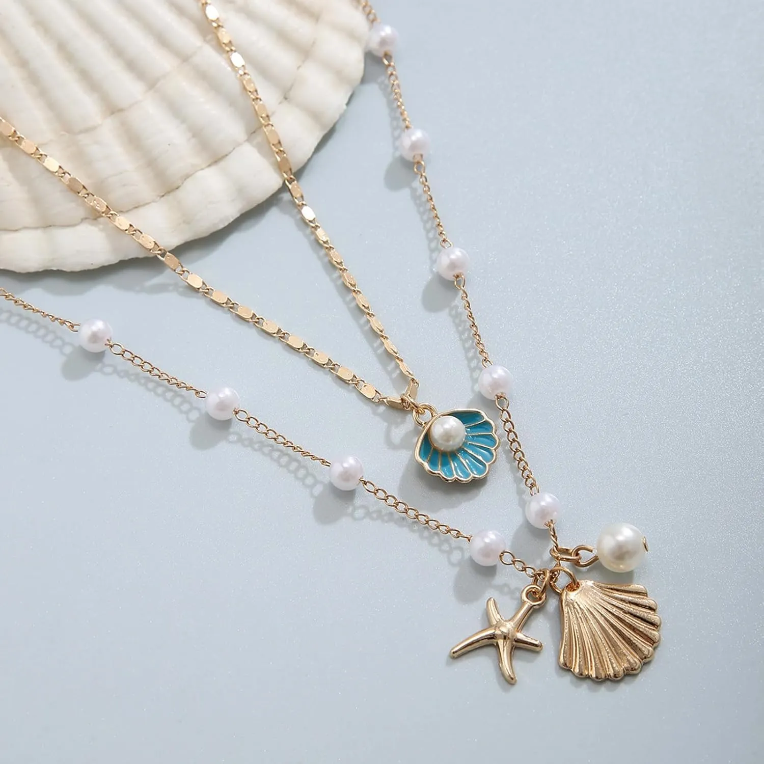 choice of all Gold Sea Shell Charm Necklace Jewelry for Women Summer Boho Seashell Beach Starfish Necklace Fashion Accessories Summer Beach Vacation Clothes Dresses 2025