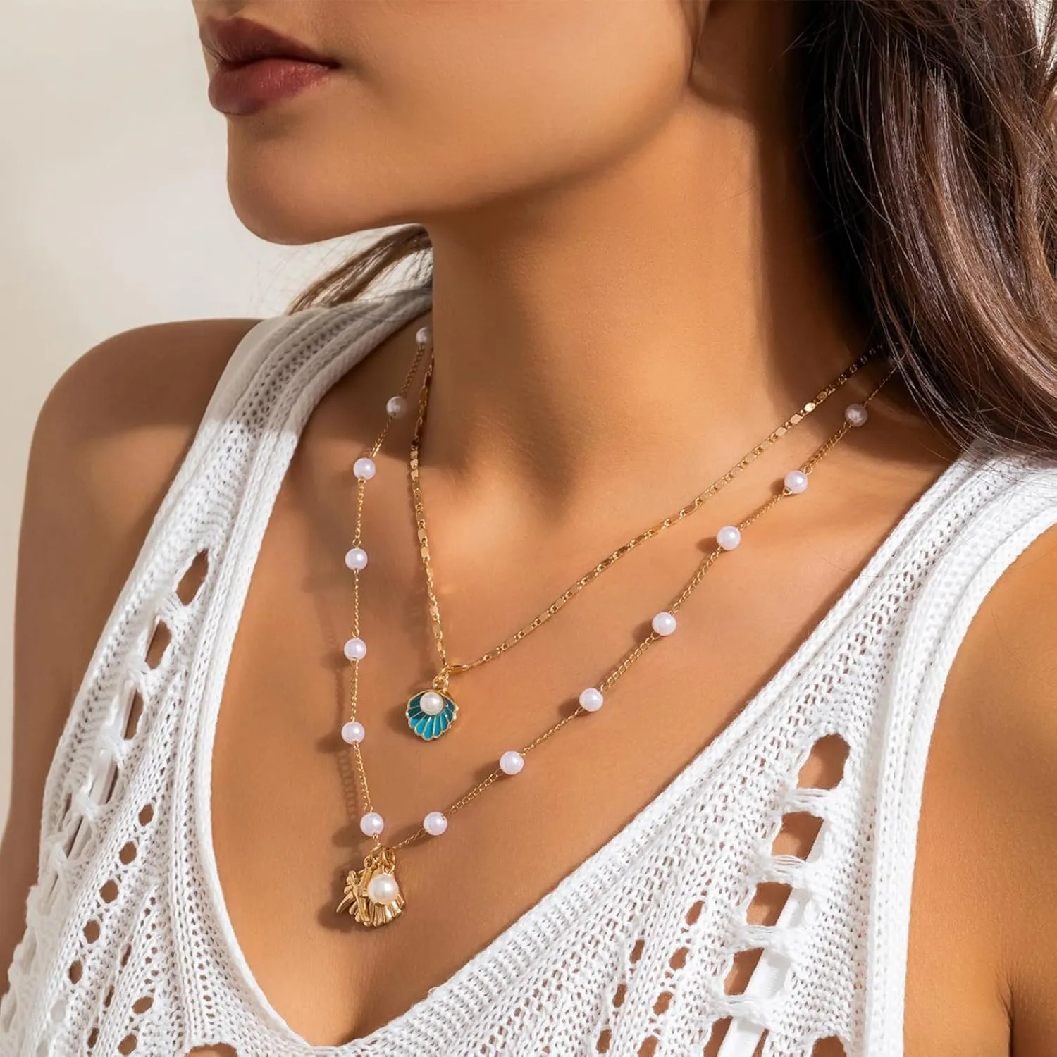 choice of all Gold Sea Shell Charm Necklace Jewelry for Women Summer Boho Seashell Beach Starfish Necklace Fashion Accessories Summer Beach Vacation Clothes Dresses 2025