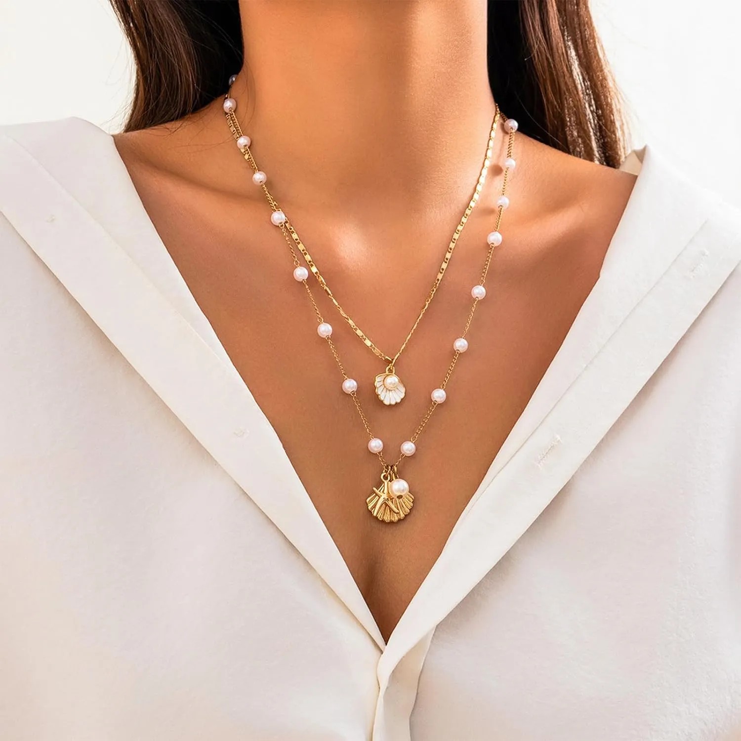 choice of all Gold Sea Shell Charm Necklace Jewelry for Women Summer Boho Seashell Beach Starfish Necklace Fashion Accessories Summer Beach Vacation Clothes Dresses 2025