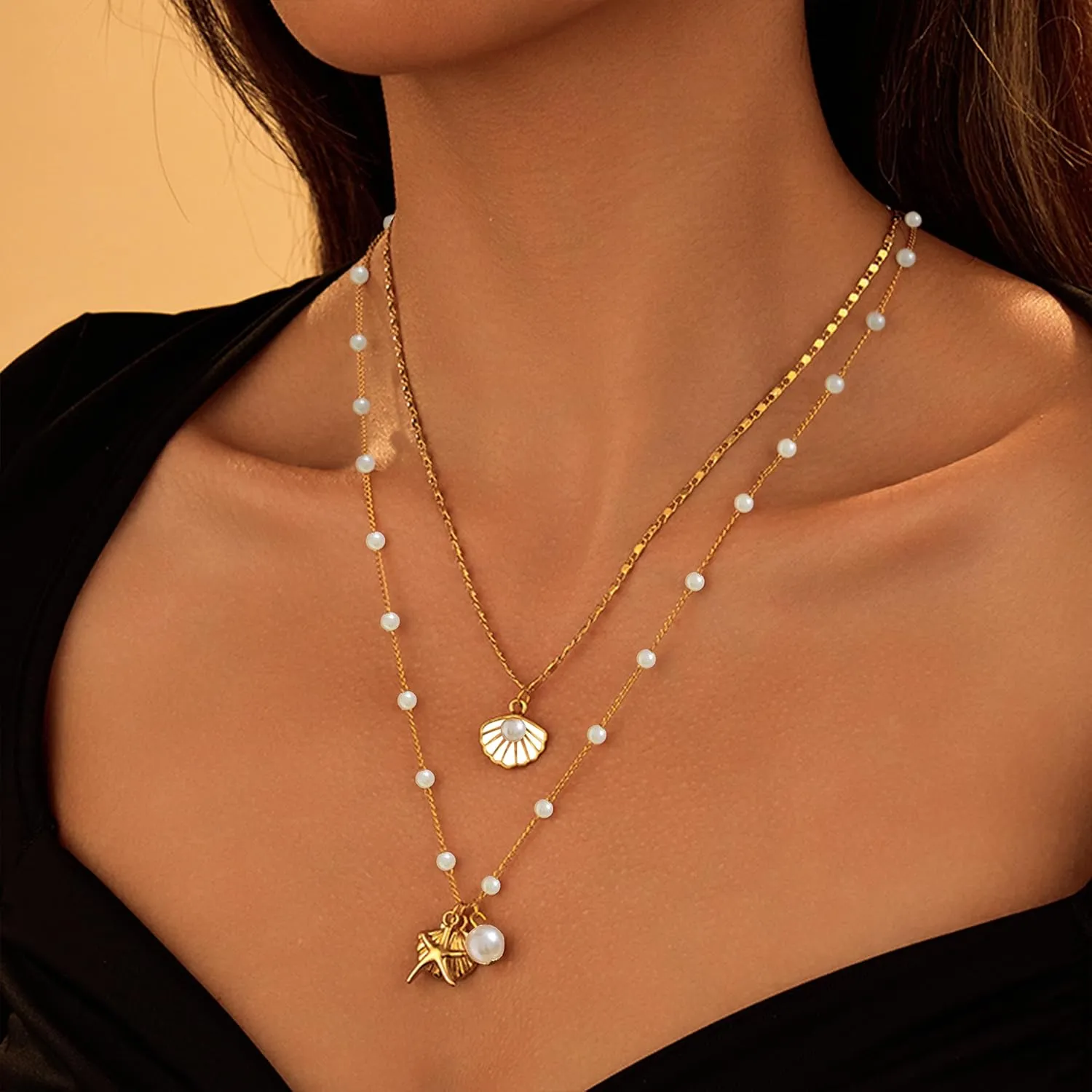 choice of all Gold Sea Shell Charm Necklace Jewelry for Women Summer Boho Seashell Beach Starfish Necklace Fashion Accessories Summer Beach Vacation Clothes Dresses 2025