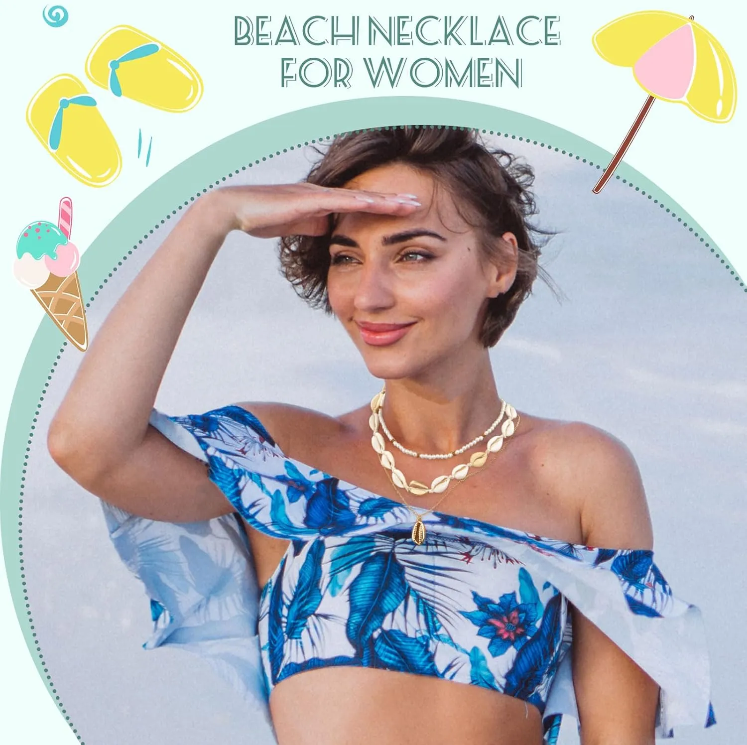 Choistily Seashell Necklace for Women Shell Charm Necklace Gold Starfish Beaded Necklace Beach Essentials Summer Beach Vacation Clothes Dresses Fashion Accessories 2025