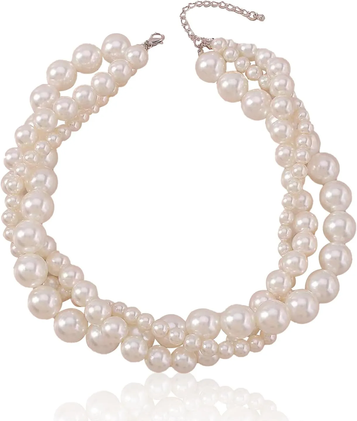 Chunky Pearl Choker Necklace for Women Layered Twisted Faux Pearl Beaded Necklace Wedding Gifts for Brides Bridesmaid Birthday Gift for Prom Pearls Jewelry for Women