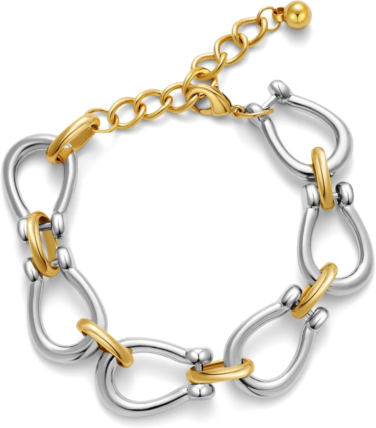 Chunky Silver Chain Bracelet for Women Two Tone Adjustable Twisted Chunky Link Chain Bracelet Minimalist Style Jewelry Gift