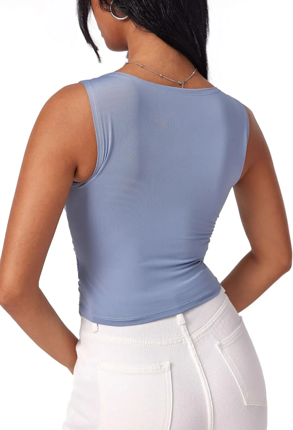 CIDER Lace Crop Tank Tops for Women Summer V Neck Sleeveless Going Out Tops Ruched Sexy Tee Trendy T Shirts Casual
