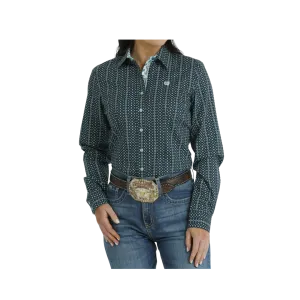 Cinch Women's Button Down Western Diamond Print Blue Shirt