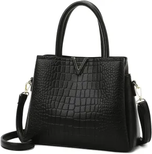 Classic Fashion Leather Satchel Handbag for Women Crocodile Pattern Big Capacity Shoulder Bag Handbag Purses (Brown)