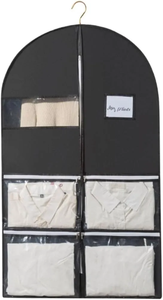Clothes Cover 5 Pack Garment Bags Suit Bags with 4" Gussets 4 Pockets for Hanging Clothes Suit Bags (Color : Black, Size : 60 * 10 * 100cm)