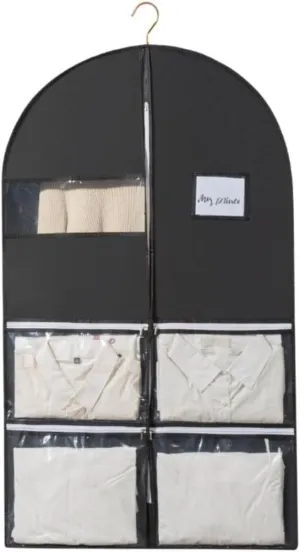 Clothes Cover 5 Pack Garment Bags Suit Bags with 4" Gussets 4 Pockets for Hanging Clothes Suit Bags (Color : Black, Size : 60 * 10 * 100cm)