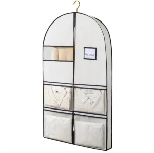 Clothes Cover 5 Pack Garment Bags Suit Bags with 4" Gussets 4 Pockets for Hanging Clothes Suit Bags (Color : White, Size : 60 * 10 * 150cm)