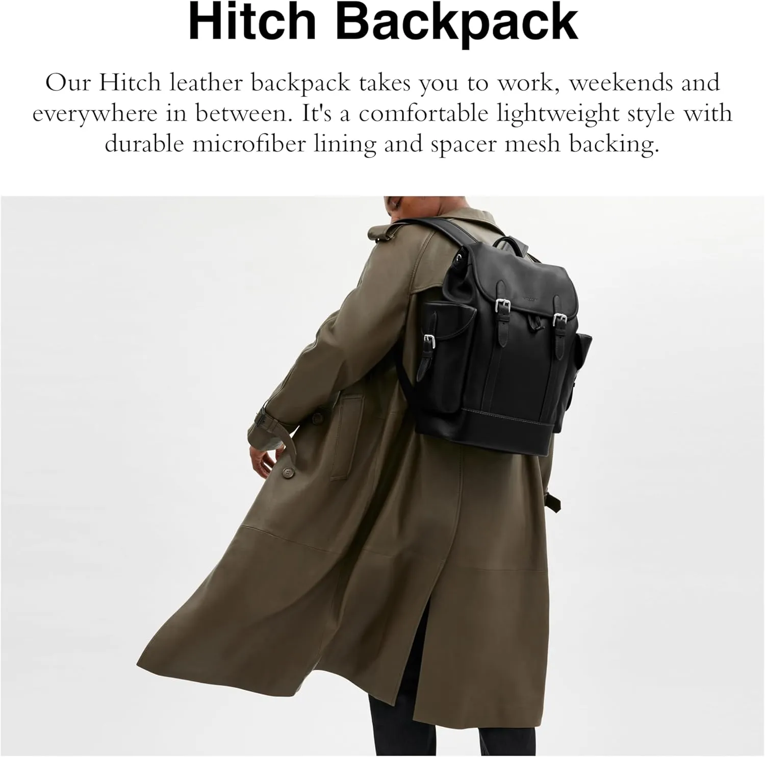 COACH Men's Hitch Backpack in Natural Full-Grain Leather, Black, One Size