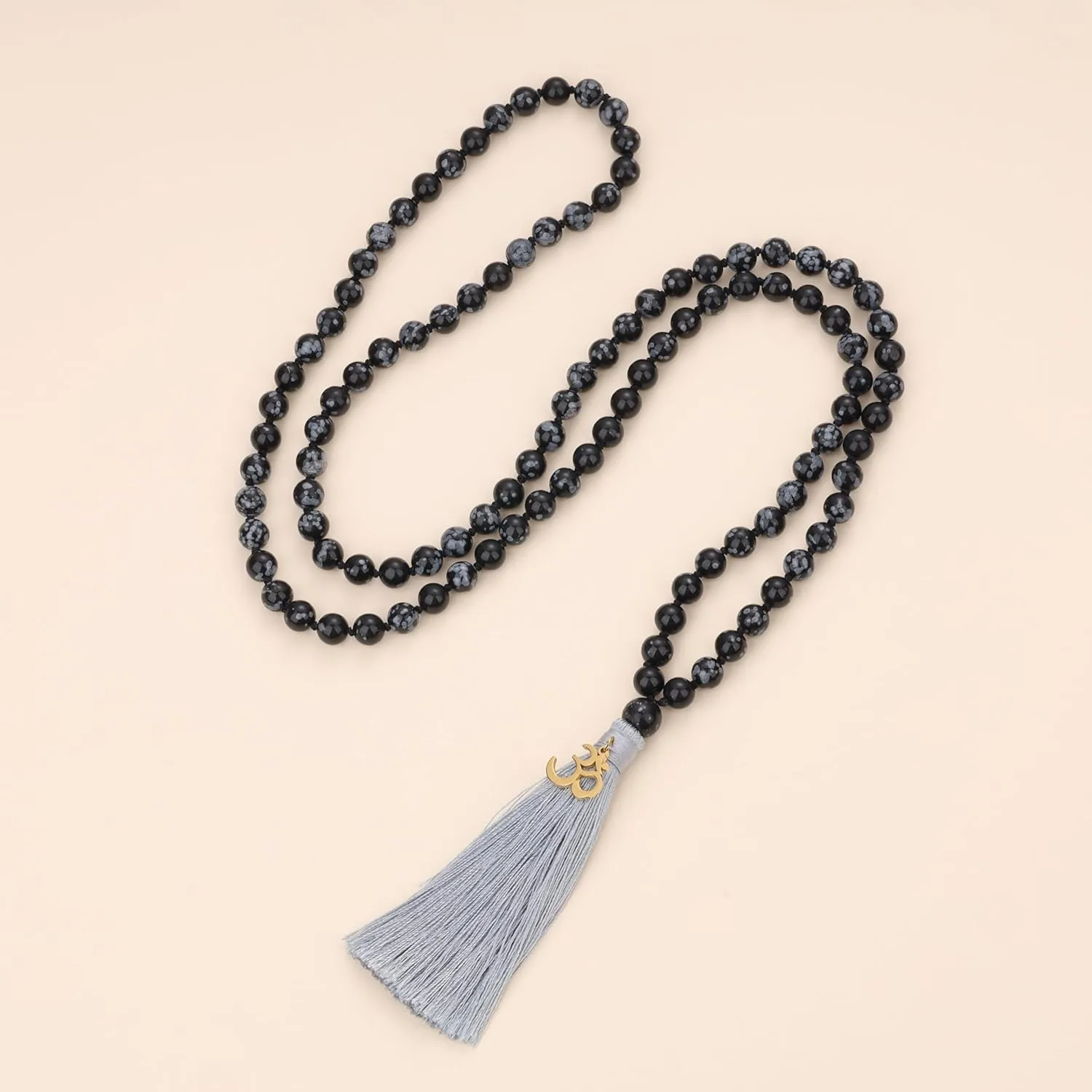 COAI Hand Knotted Tassel 108 Mala Beads Stone Beaded Necklace for Yoga Meditation