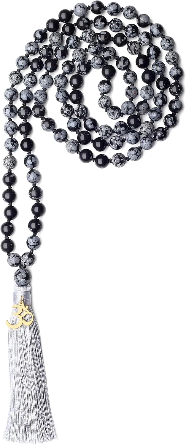 COAI Hand Knotted Tassel 108 Mala Beads Stone Beaded Necklace for Yoga Meditation