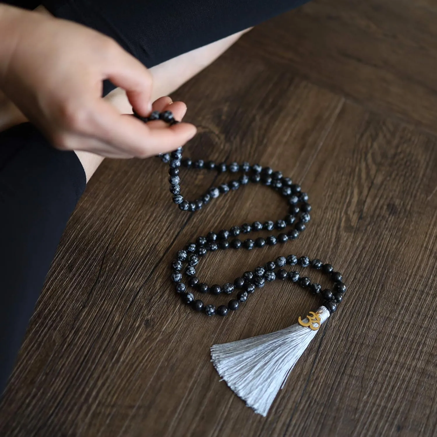 COAI Hand Knotted Tassel 108 Mala Beads Stone Beaded Necklace for Yoga Meditation