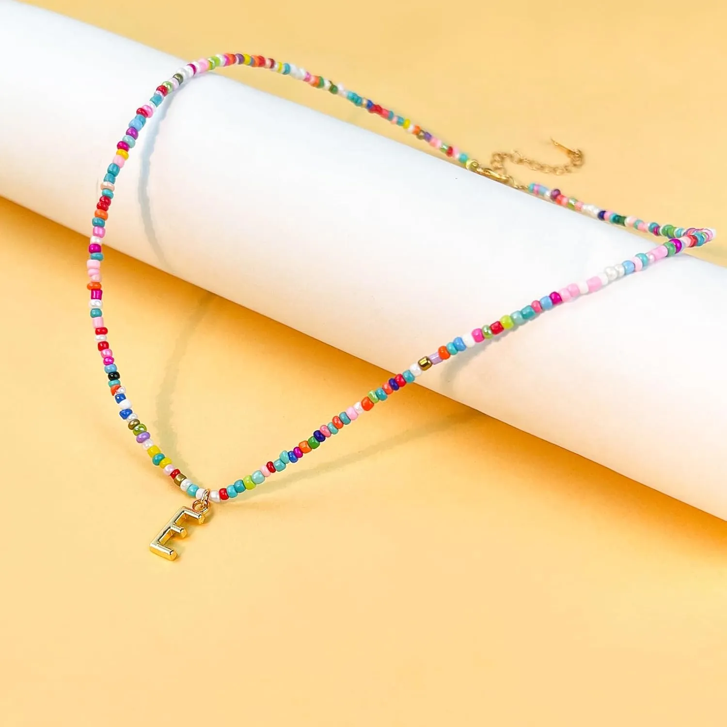 Colorful Beaded Initial Necklaces for Wowen, Personalized Choker Necklace for Her