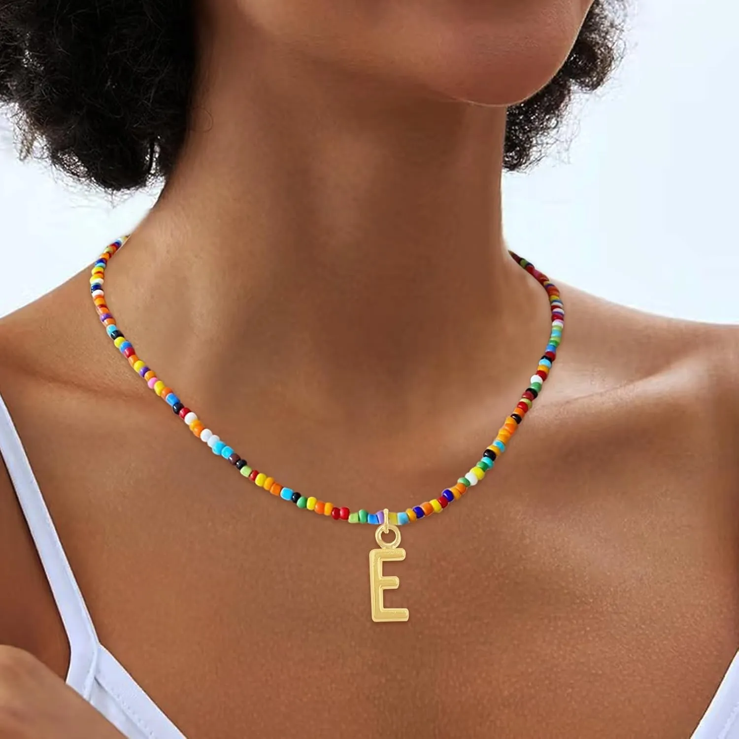 Colorful Beaded Initial Necklaces for Wowen, Personalized Choker Necklace for Her