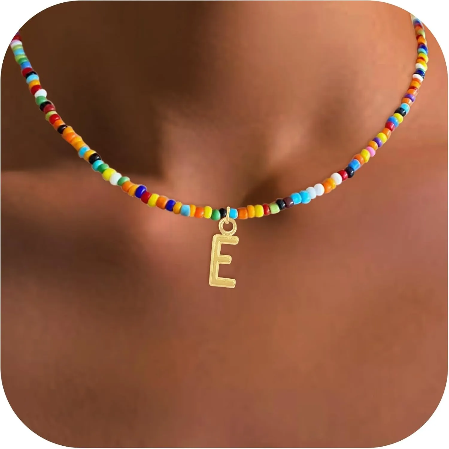 Colorful Beaded Initial Necklaces for Wowen, Personalized Choker Necklace for Her