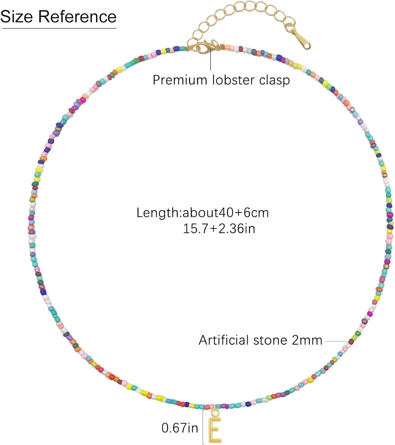 Colorful Beaded Initial Necklaces for Wowen, Personalized Choker Necklace for Her