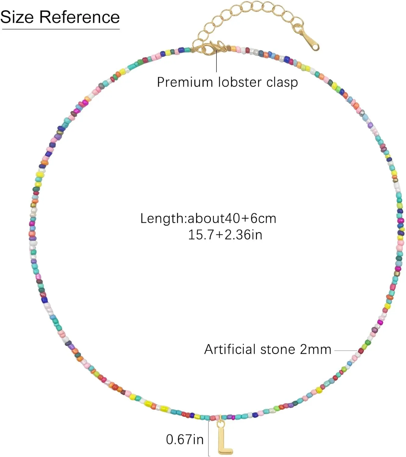 Colorful Beaded Initial Necklaces for Wowen, Personalized Choker Necklace for Her