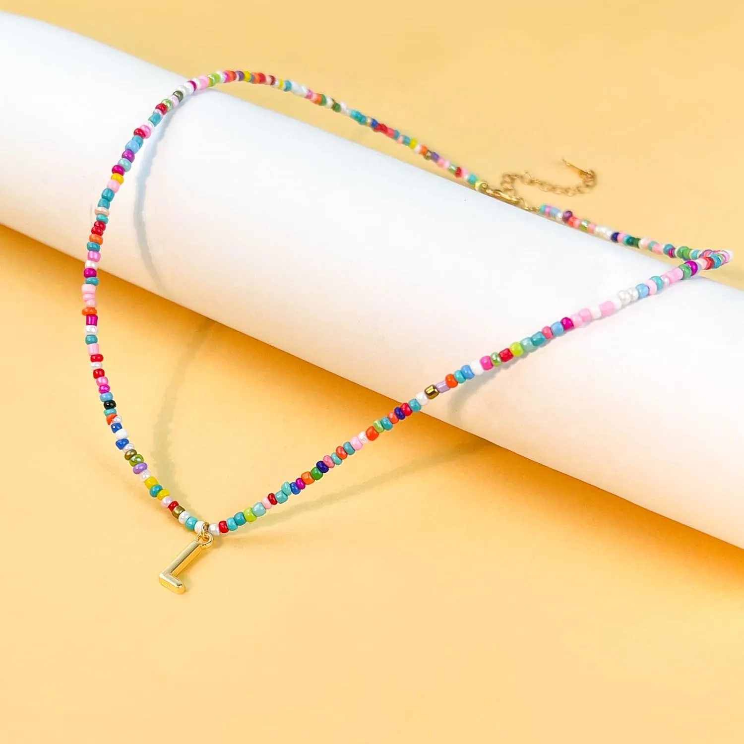 Colorful Beaded Initial Necklaces for Wowen, Personalized Choker Necklace for Her