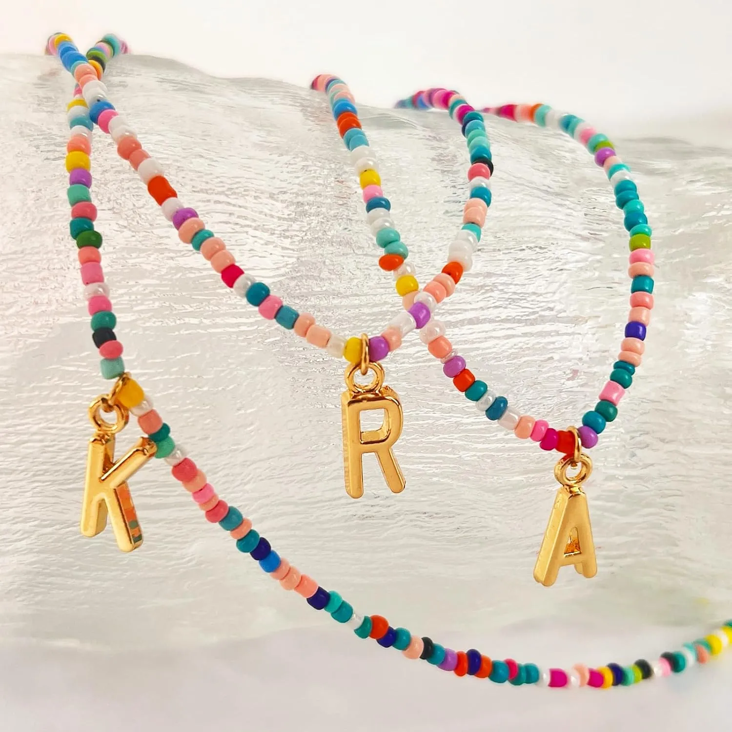 Colorful Beaded Initial Necklaces for Wowen, Personalized Choker Necklace for Her