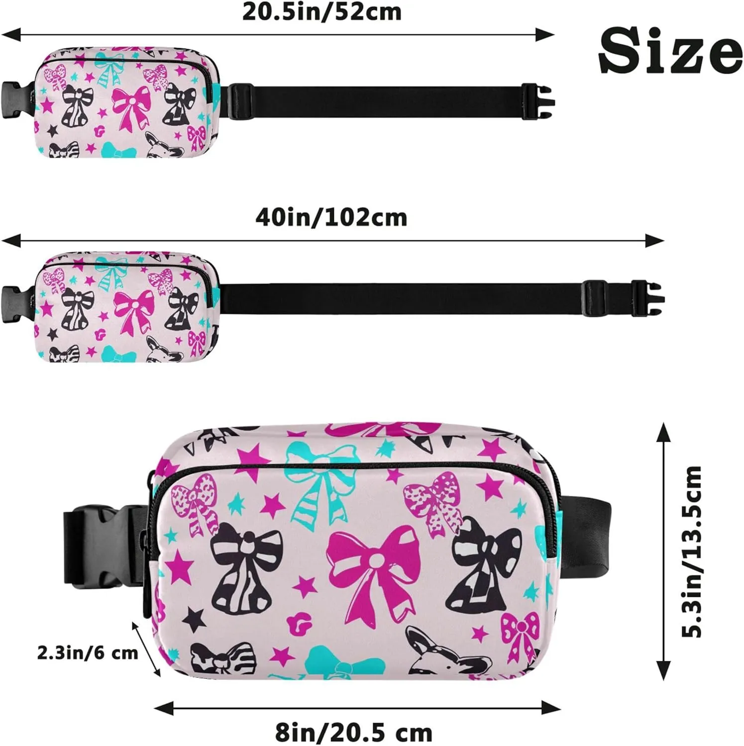 Colorful Bows Stars Women Fanny Packs Waterproof Hip Bag Belt Pouch Cute Cross Body Waist Purse